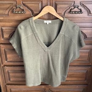 Madewell Green Ottoman Textured Jacquard Boxy Vneck Shirt Size M